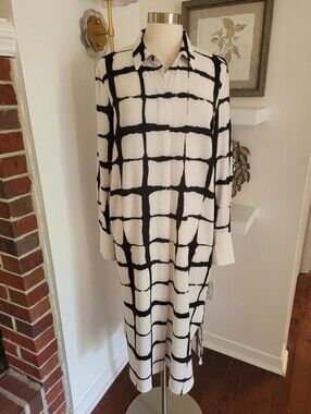 Adam Lippes For Target Black & White Grid Long Sleeve Shirt Dress Large